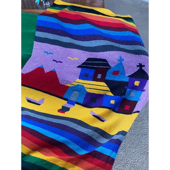 vintage 80s RAINBOW STRIPED Iglesia MEXICAN Blanket serape woven Falsa blanket - Picture 3 of 10